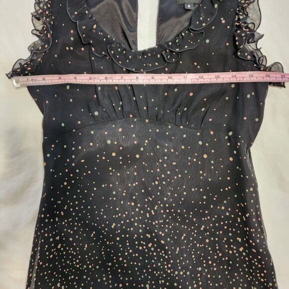 ANNA SUI | ANTHROPOLOGY 100% Silk Polkadot Midi Dress Size 2 Ruffle Sleeveless - Picture 11 of 14
